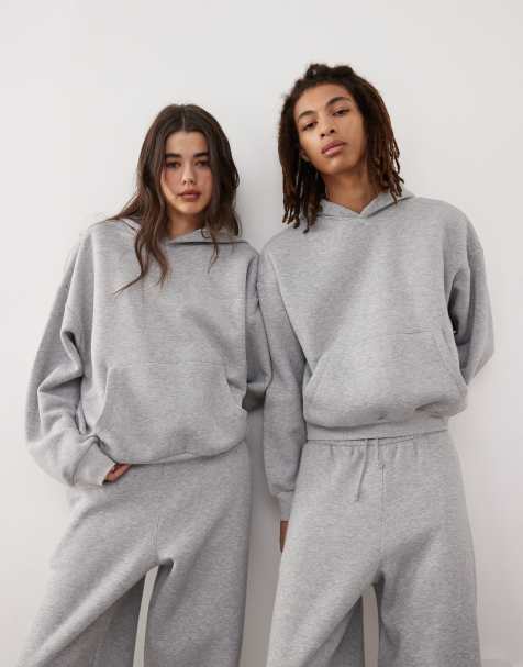 Reclaimed Vintage unisex heavyweight boxy hoodie in grey marl (part of a set) - view 1