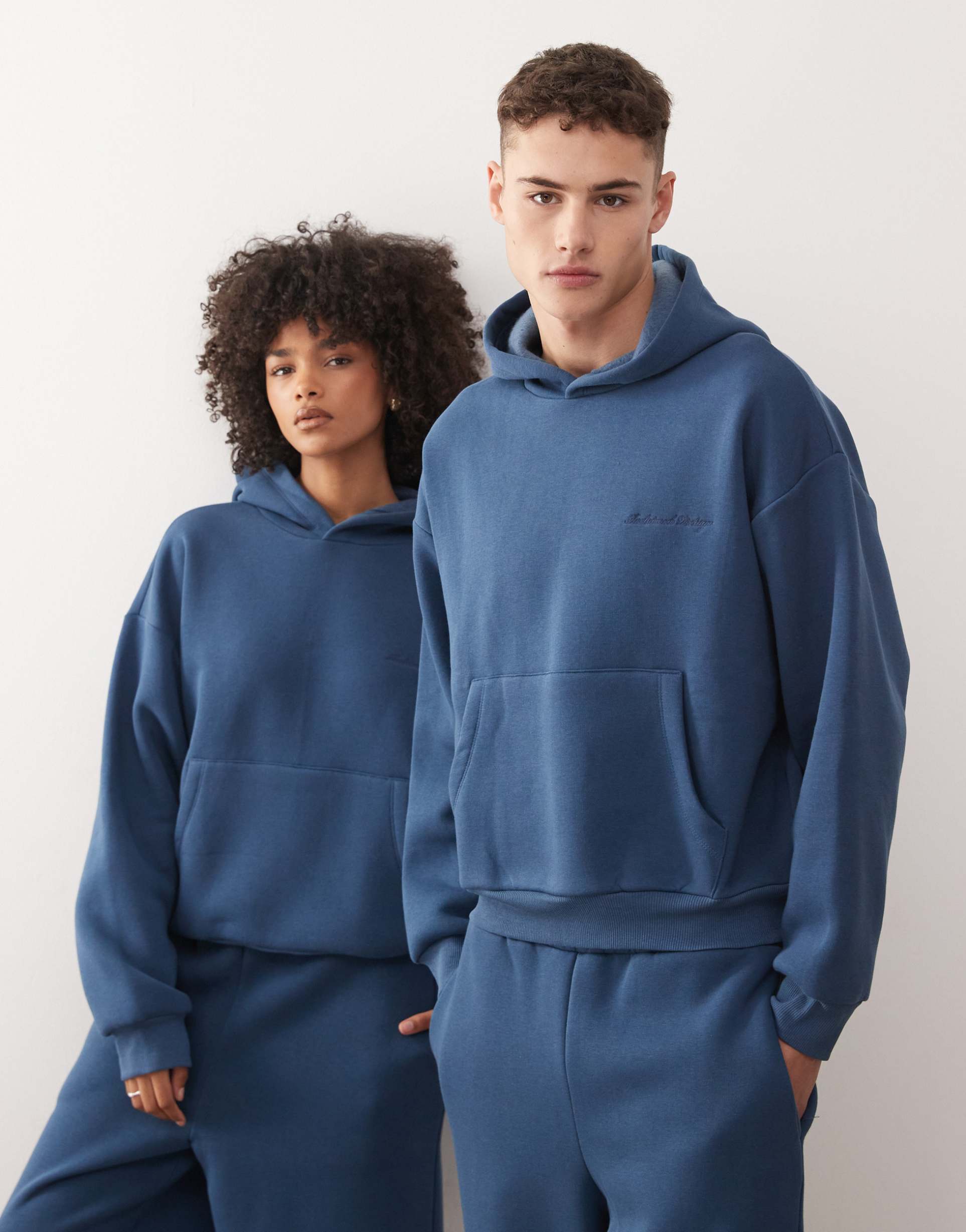 reclaimed vintage unisex heavyweight boxy hoodie in navy blue - part of a set