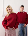 [Reclaimed Vintage] Reclaimed Vintage unisex heavyweight cropped boxy sweatshirt in burgundy-Red L BURGUNDY