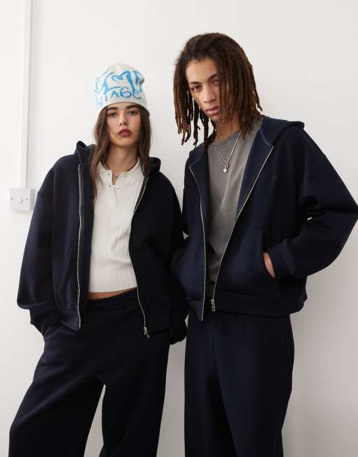 Reclaimed Vintage unisex heavyweight hoodie in navy (part of a set)