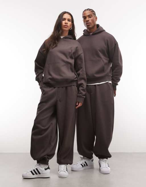 Reclaimed Vintage unisex heavyweight tracksuit in chocolate, 1 of 3