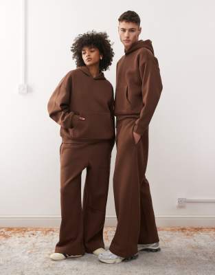 Reclaimed Vintage Reclaimed Vintage unisex heavyweight wide leg jogger co-ord in chocolate brown