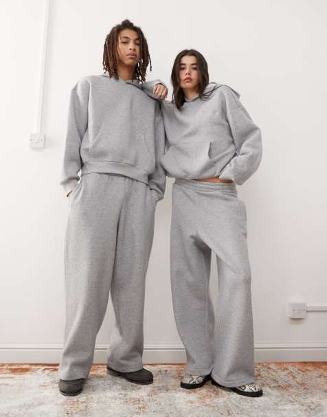 Reclaimed Vintage unisex heavyweight wide leg jogger co-ord in grey marl - view 1
