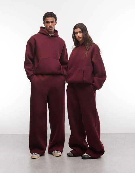 Reclaimed Vintage unisex heavyweight wide leg jogger co-ord in plum - view 1