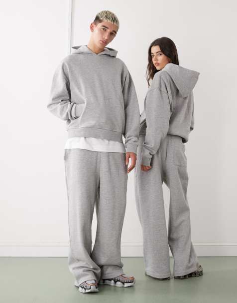 Reclaimed Vintage unisex heavyweight wide leg jogger in grey marl - view 1