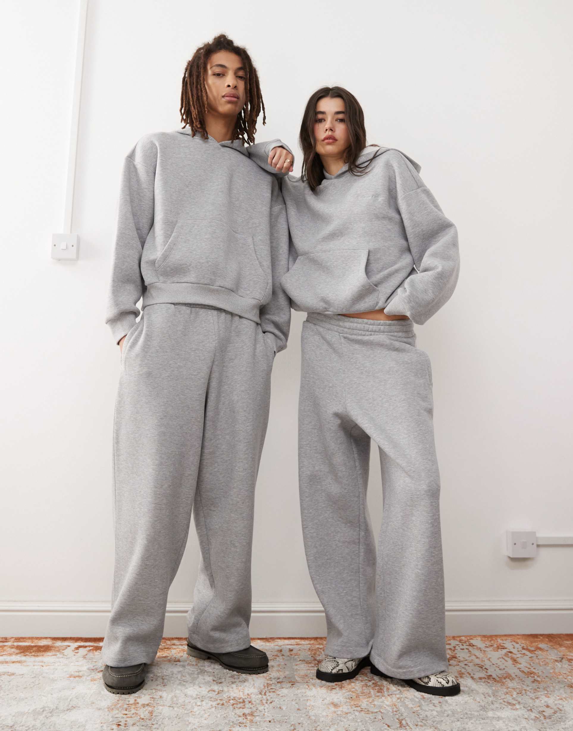 reclaimed vintage unisex heavyweight wide leg sweatpants in gray heather - part of a set