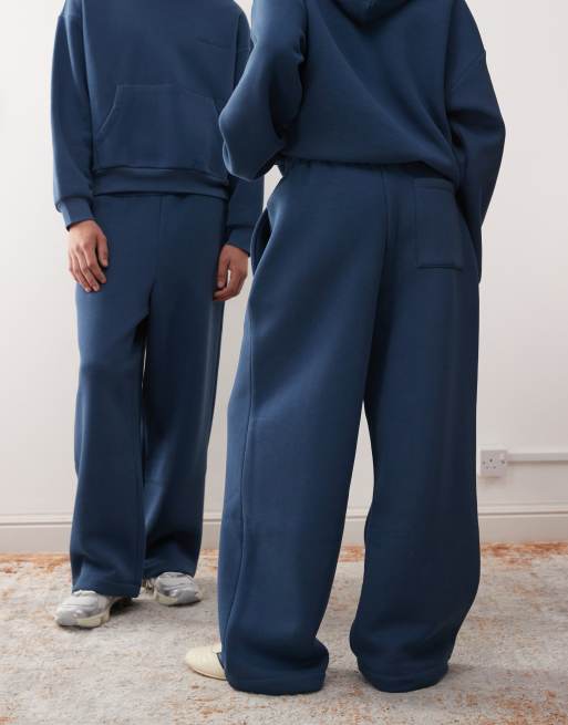 Reclaimed Vintage unisex heavyweight wide leg sweatpants in navy blue - part of a set