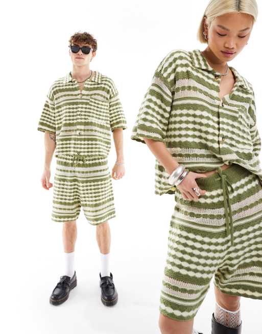 Reclaimed Vintage – Unisex-Hemd aus gestreiftem Häkelstrick