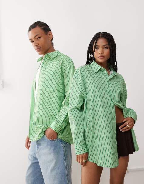 Reclaimed Vintage – Unisex-Hemd in gestreiftem Grün mit Oversize-Schnitt - view 1