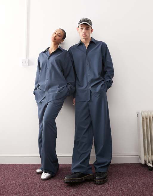 Reclaimed Vintage – Unisex-Hemd in Marineblau mit Oversize-Schnitt, Kombiteil, 4 von 4