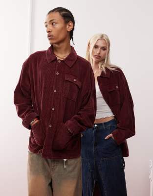 Reclaimed Vintage - Unisex-Hemdjacke aus Cord in Burgunderrot