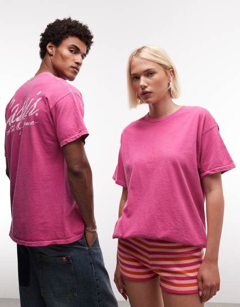 Reclaimed Vintage - Unisex - Hindbærfarvet oversized T-shirt med grafisk print på ryggen - view 1