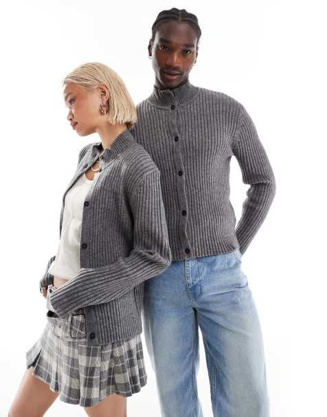 Reclaimed Vintage - Unisex - Højhalset ribstrikket trøje med knapper - view 1