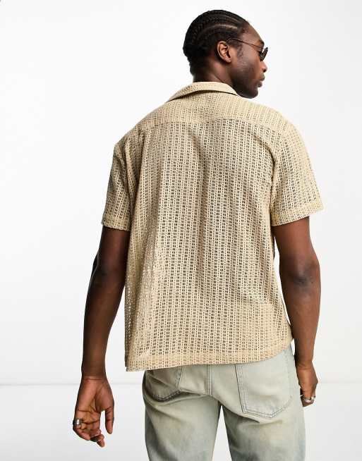Reclaimed Vintage - Unisex - Hæklet beige skjorte, 4 af 4