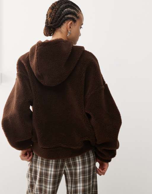 Reclaimed Vintage - Unisex hoodie van borg in chocoladebruin, 4 van 4