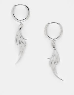 Reclaimed Vintage unisex hoop earrings with tattoo charm in silver