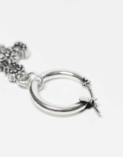 Reclaimed Vintage unisex huggie hoop hanging crosses in silver, 3 of 3