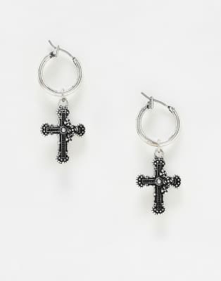 unisex huggie hoops with cross in silver