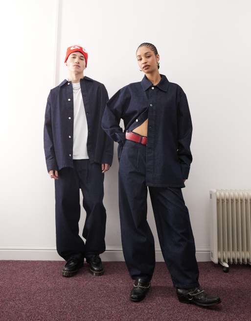 Reclaimed Vintage - Unisex - Indigoblå skræddersyede jeans med tøndeformede ben i skyllet denim