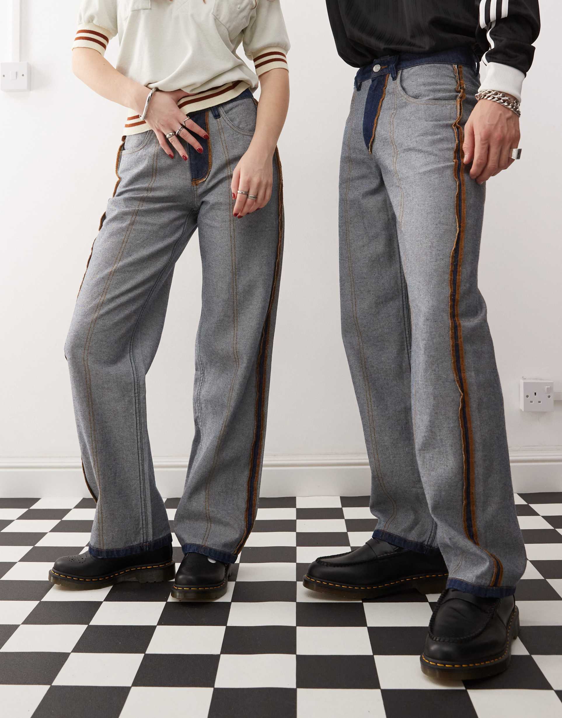 reclaimed vintage unisex inside out jeans in indigo