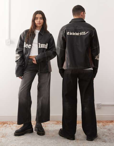 Reclaimed Vintage – Unisex-Jacke im Motorsport-Design aus Kunstleder in Schwarz und Braun - view 1
