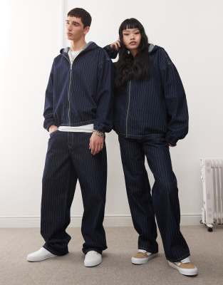 unisex jeans in indigo pinstripe - part of a set-Blue