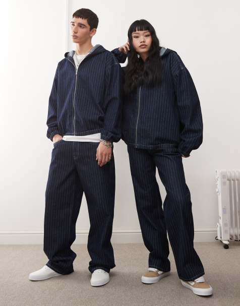 Reclaimed Vintage unisex jeans in indigo pinstripe - part of a set - view 1