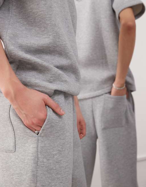 Reclaimed Vintage unisex jersey sweat jorts co-ord in grey marl, 2 of 4