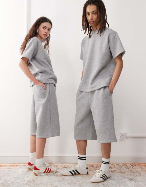 Reclaimed Vintage unisex jersey sweat jorts co-ord in grey marl, 3 of 4