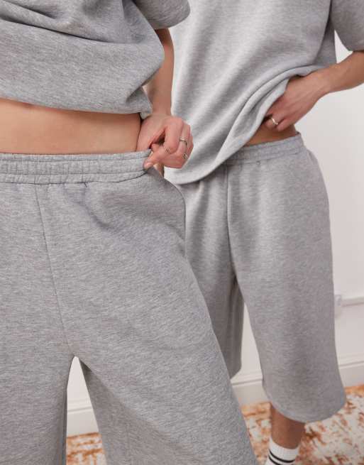 Reclaimed Vintage unisex jersey sweat jorts co-ord in grey marl, 4 of 4