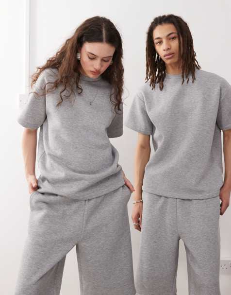Reclaimed Vintage unisex jersey sweat t-shirt in grey marl (part of a set) - view 1