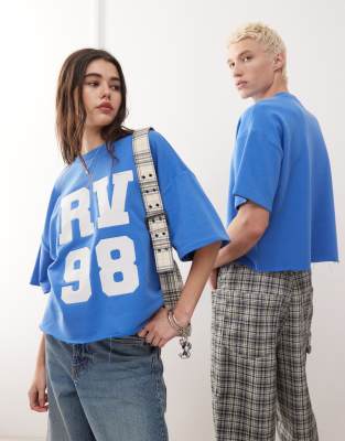 Reclaimed Vintage Unisex Jersey Sweatshirt Fabric Oversized T-shirt With Collegiate Print In Blue
