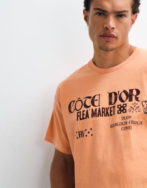 Reclaimed Vintage unisex jersey tee with flea market print in orange - view 1
