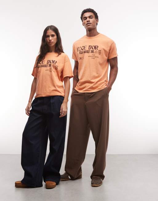 Reclaimed Vintage Unisex jersey tee with flea market print in orange, 3 of 4