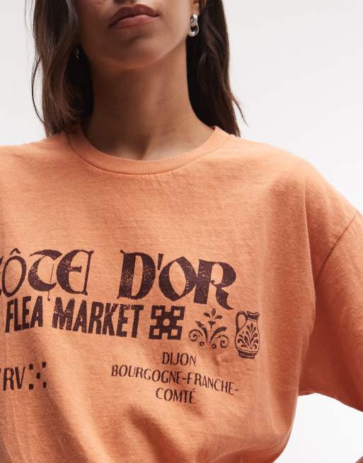 Reclaimed Vintage Unisex jersey tee with flea market print in orange, 4 of 4