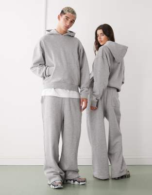 Reclaimed Vintage - Unisex-Jogginghose aus schwerem Stoff in meliertem Grau mit weitem Bein, Kombiteil