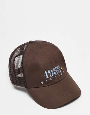Reclaimed Vintage - Unisex-Kappe in Braun mit blauem Markenlogo-Brown