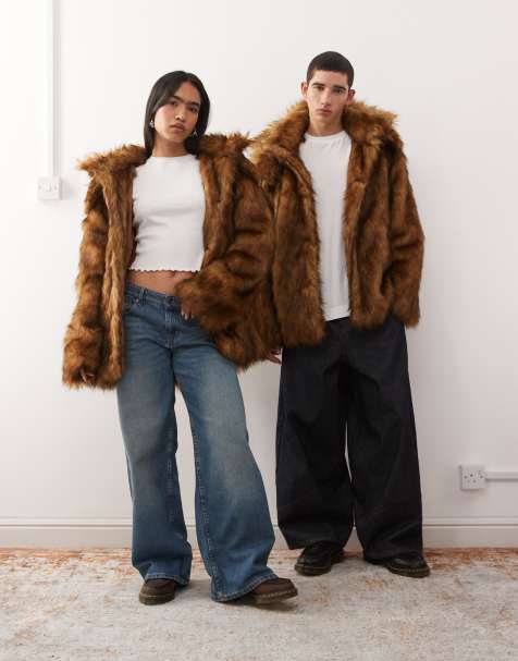 Reclaimed Vintage – Unisex-Kapuzenjacke aus Kunstpelz in Braun mit Oversize-Schnitt - view 1