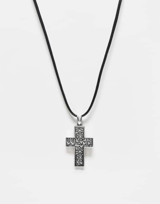 Reclaimed Vintage - Unisex ketting met kruis aan koord in zilver