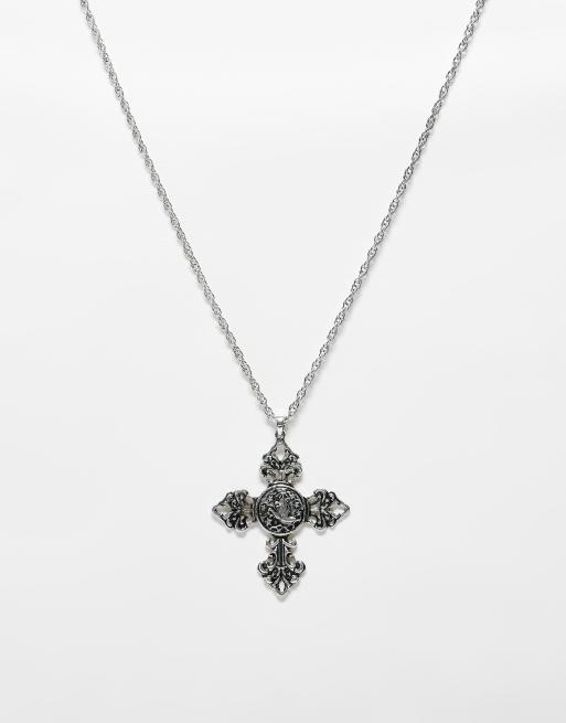 Reclaimed Vintage - Unisex ketting met kruishanger in zilver