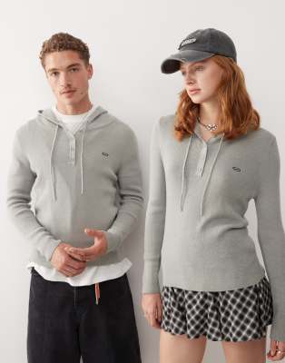 Reclaimed Vintage unisex knit hooded top in grey-Brown