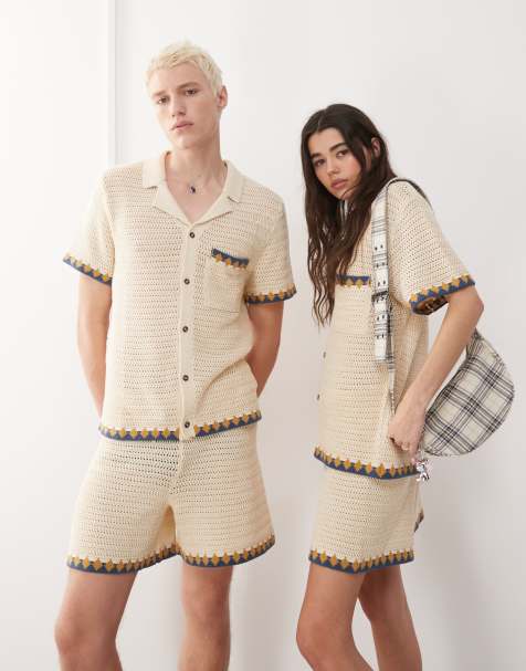 Reclaimed Vintage unisex knit set in neutral with trim - view 1