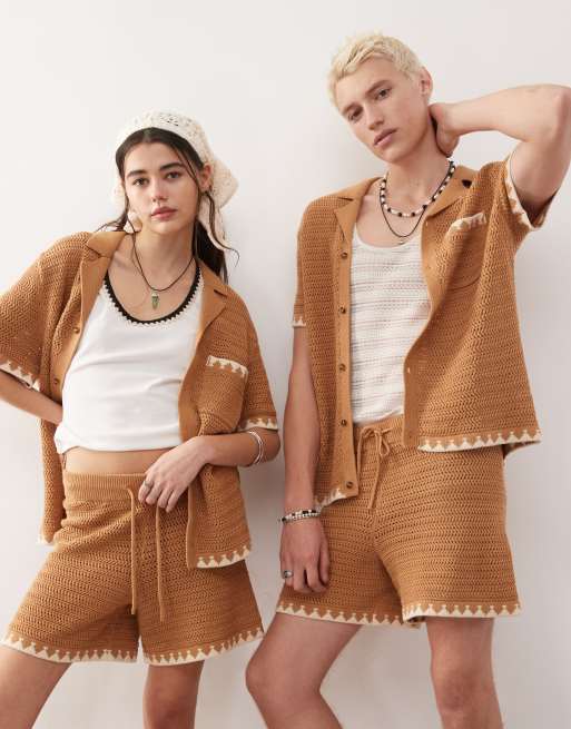 Reclaimed Vintage Unisex knit shorts in rust with trim - part of a set