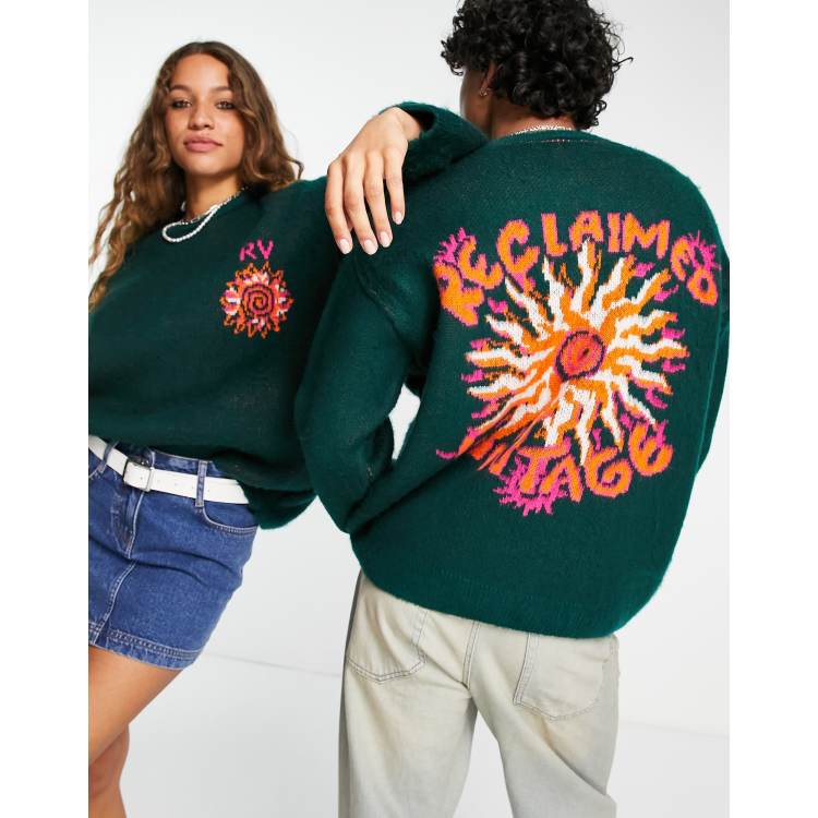 Reclaimed Vintage unisex knit sweater with logo in green | ASOS
