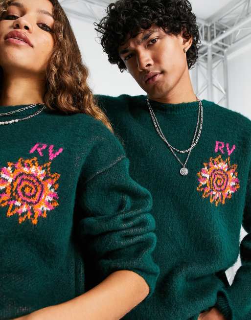 Reclaimed Vintage unisex knit sweater with logo in green, 2 of 4