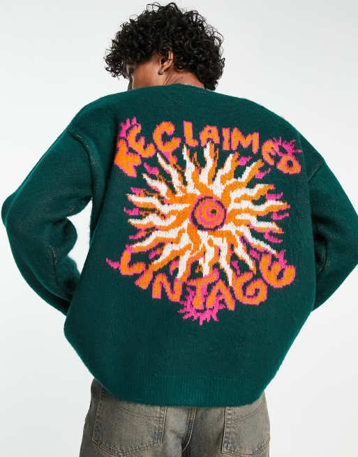 Reclaimed Vintage unisex knit sweater with logo in green, 3 of 4