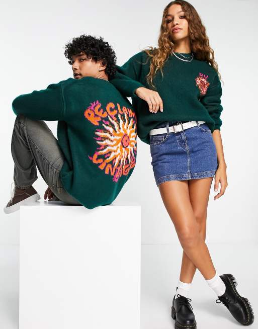 Reclaimed Vintage unisex knit sweater with logo in green, 4 of 4
