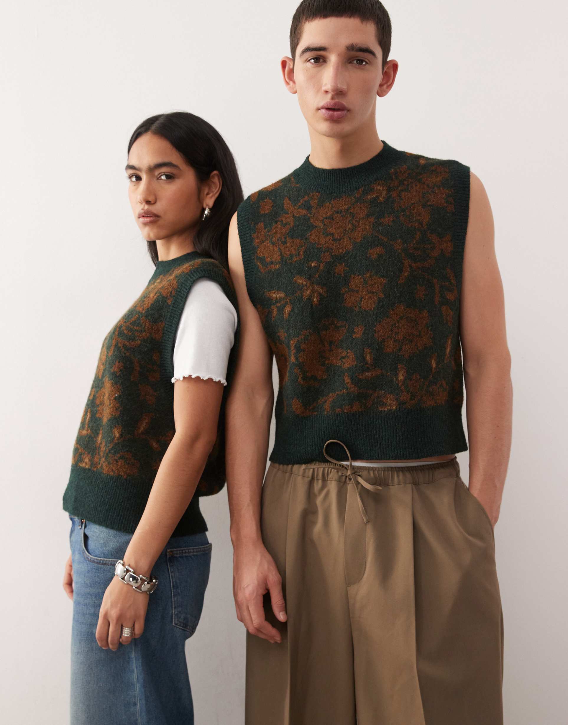 reclaimed vintage unisex knit tank with carpet tapestry print in forest green