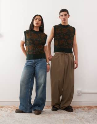 Reclaimed Vintage Unisex Knit Tank With Carpet Tapestry Print In Green