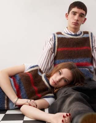 unisex knit vest in multi stripe